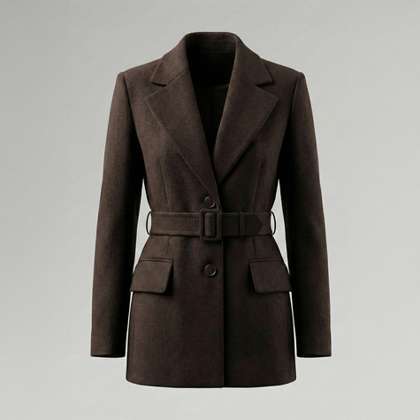 Short Tailored Wool Coat With Belt