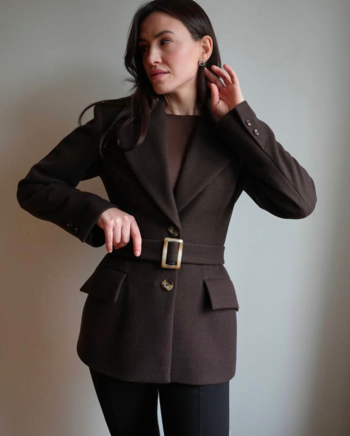 Short Tailored Wool Coat With Belt