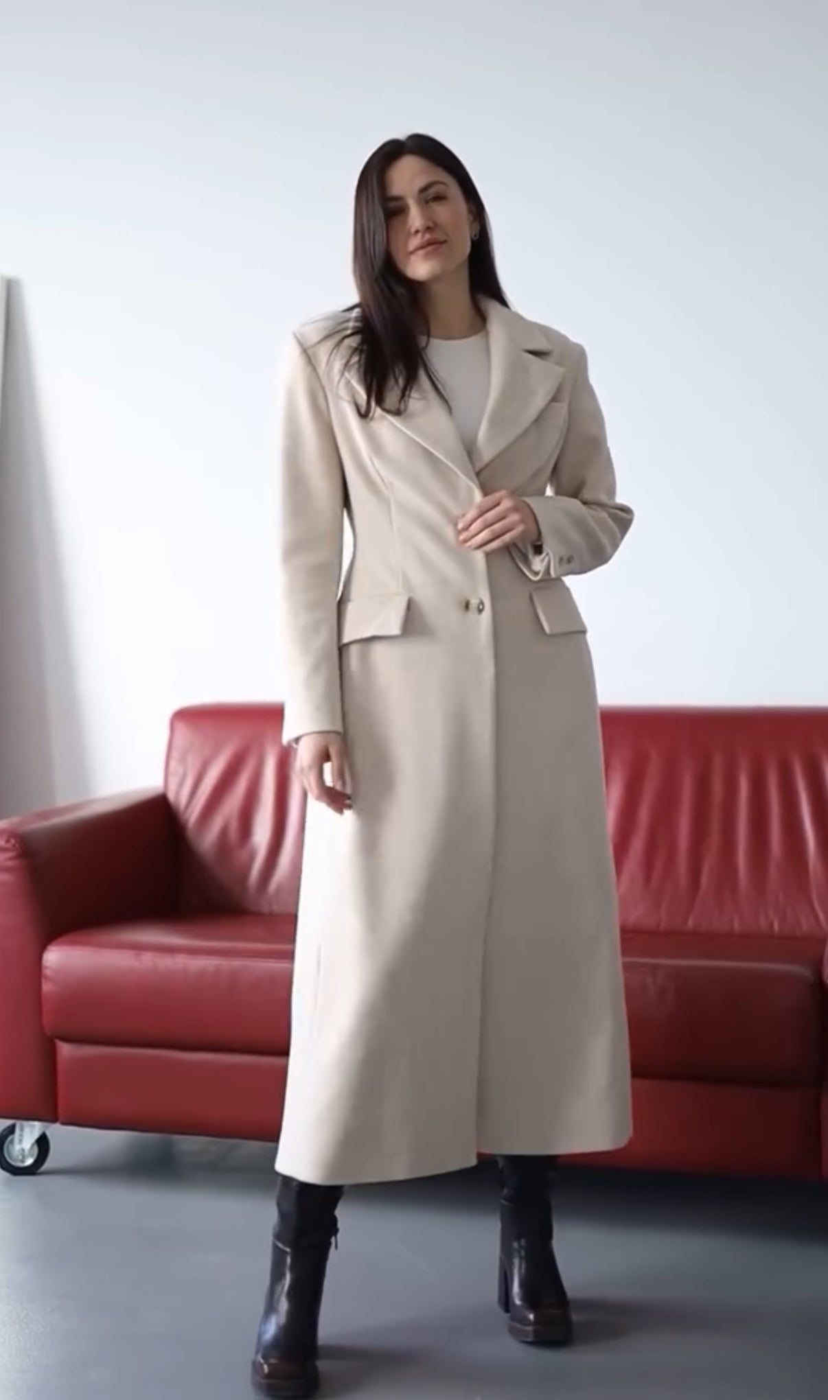 Long Tailored Wool Coat With Belt